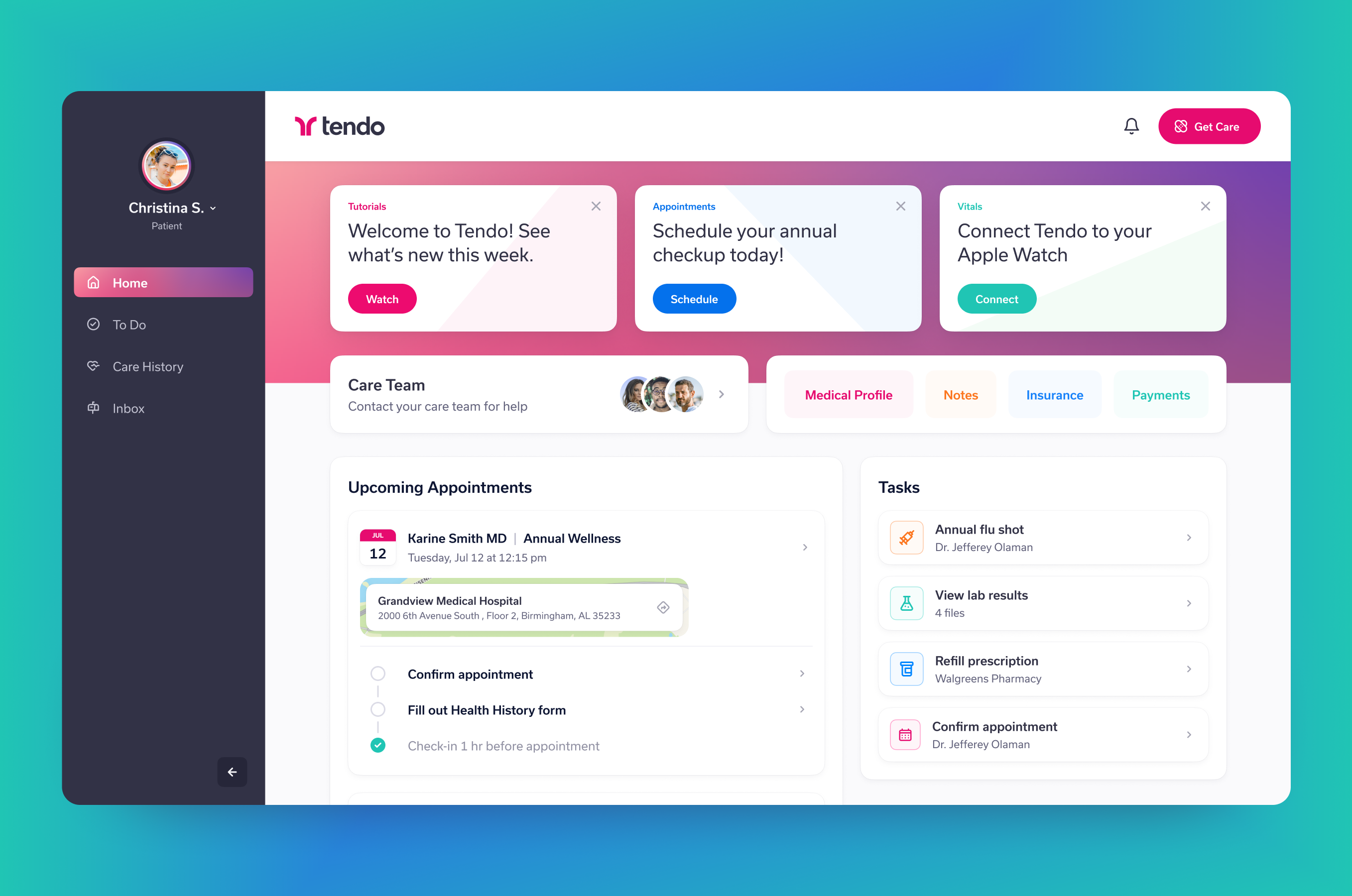 Tendo patient care journey web app