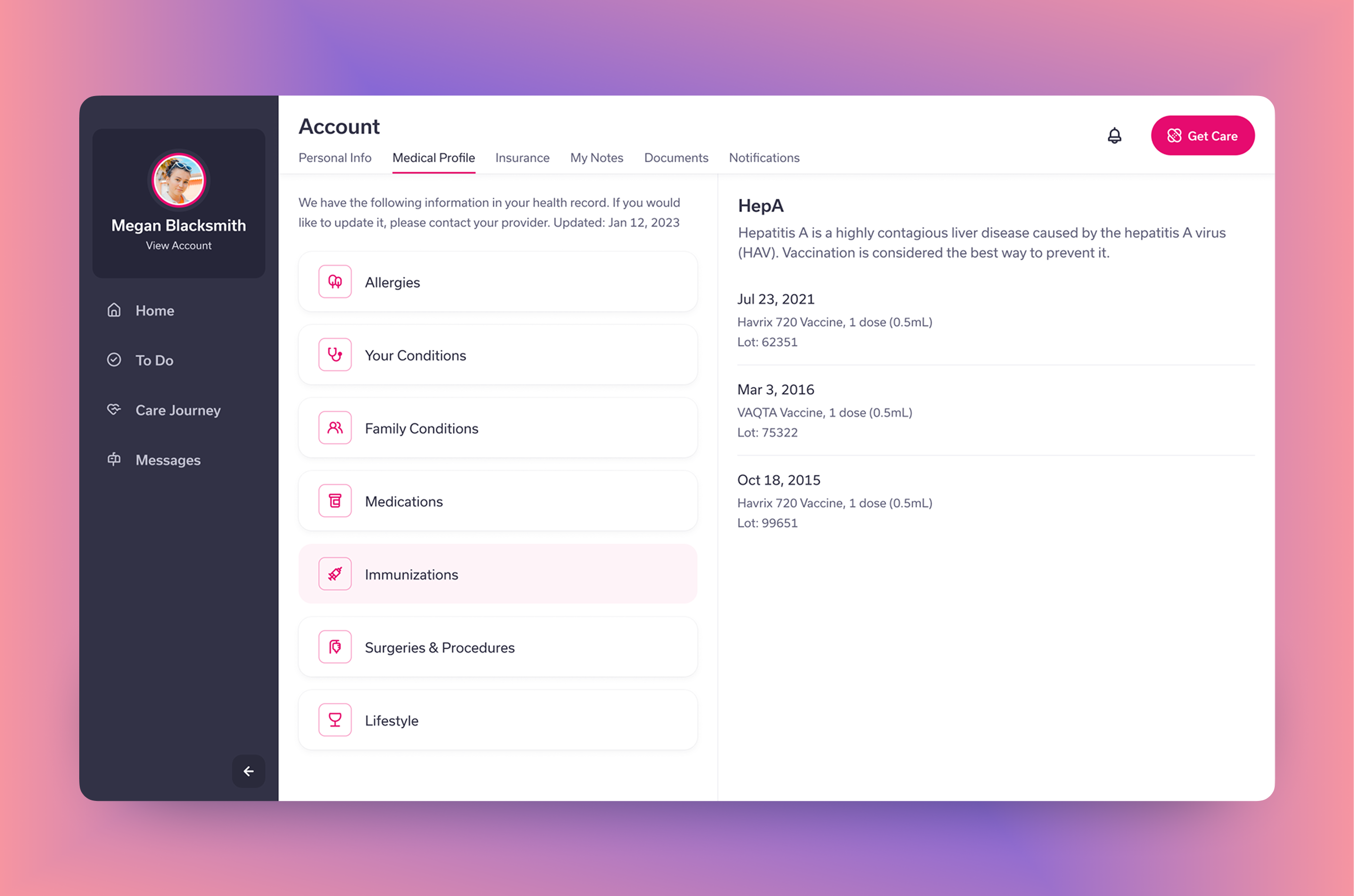 Tendo patient care journey web app