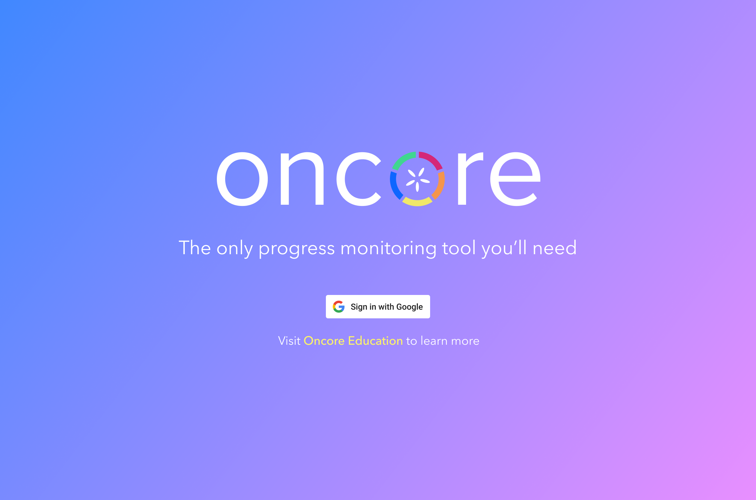 Oncore app landing page