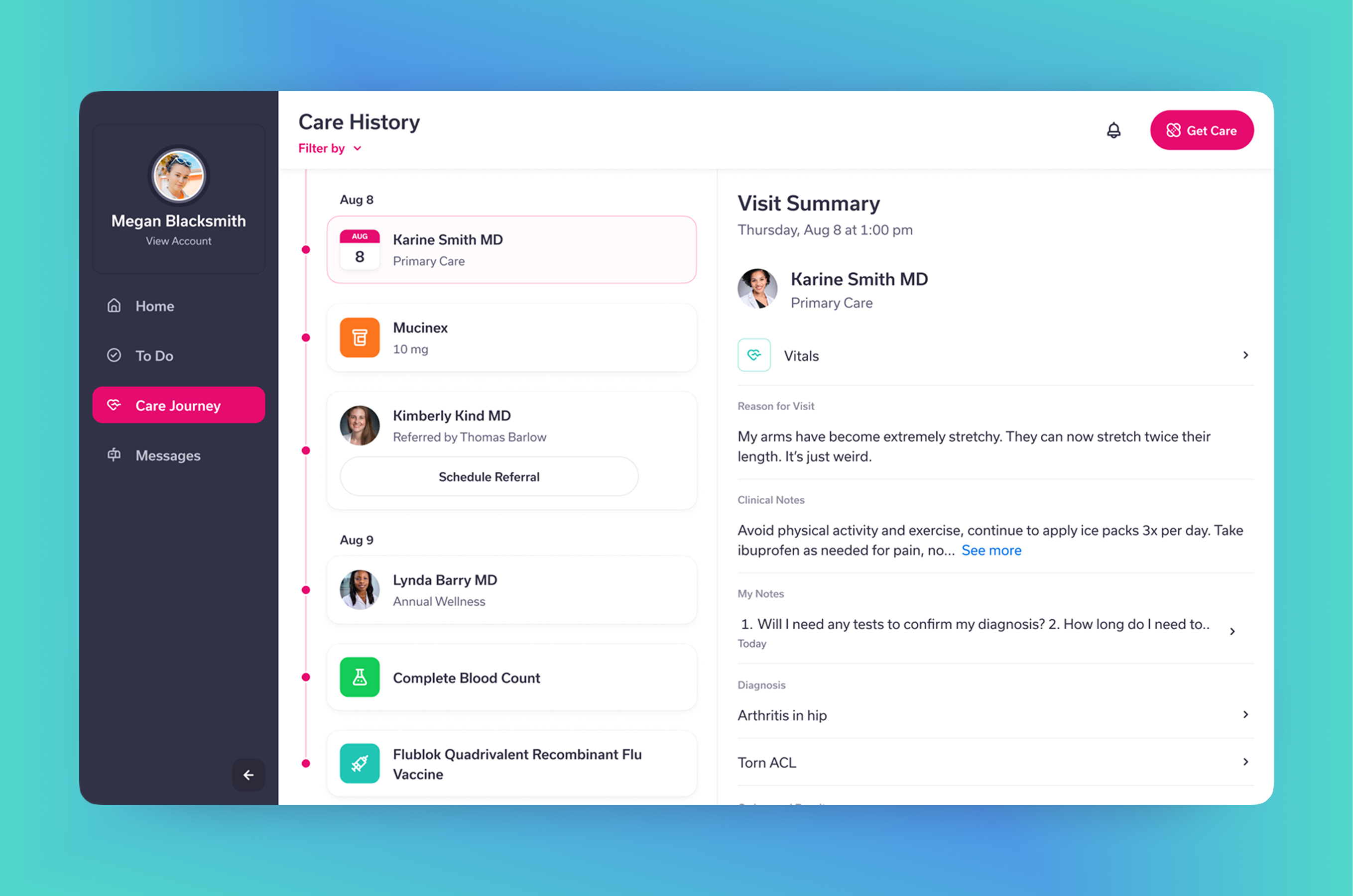 Tendo patient care journey web app
