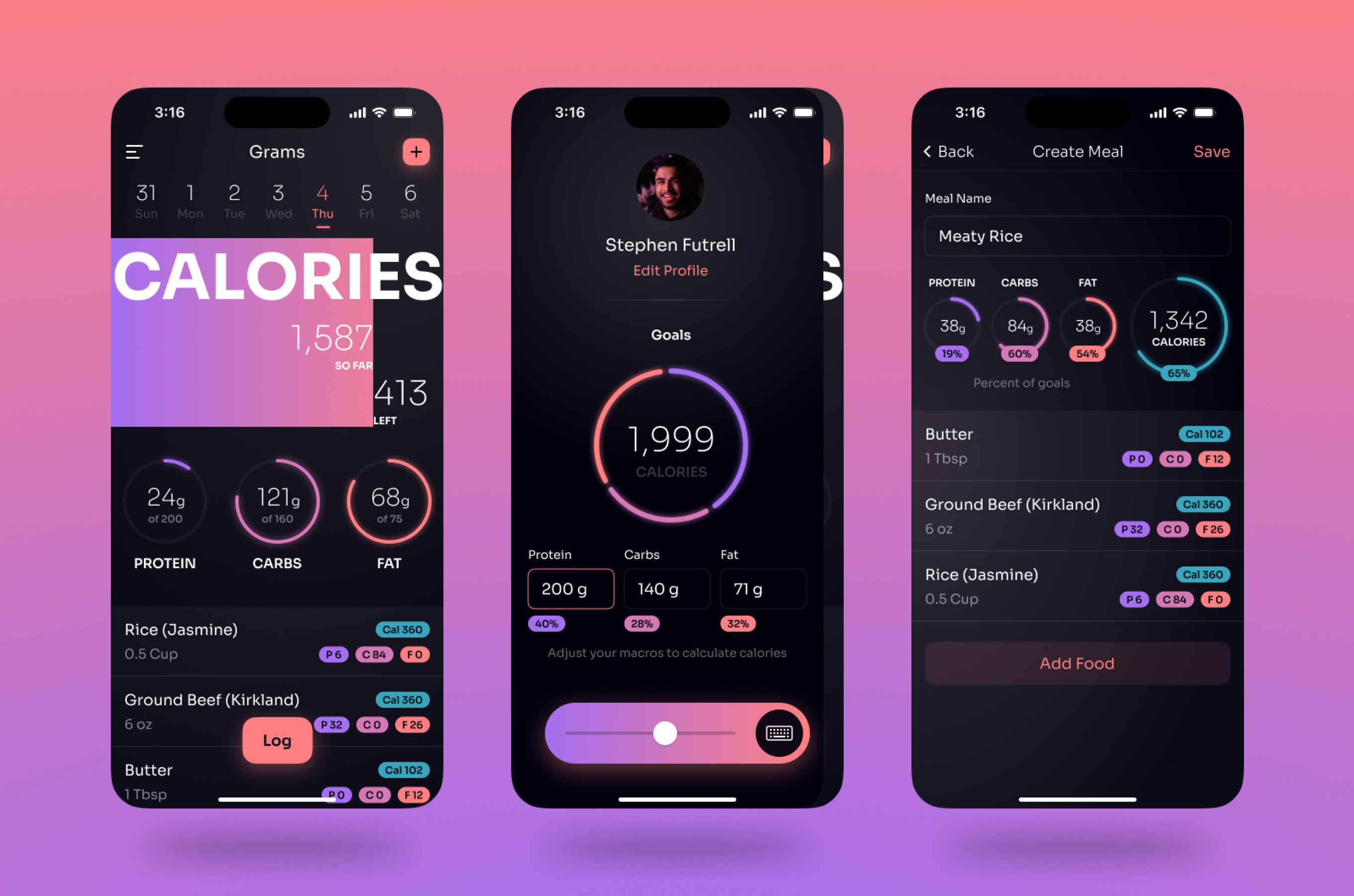 Image of a mobile app called Grams